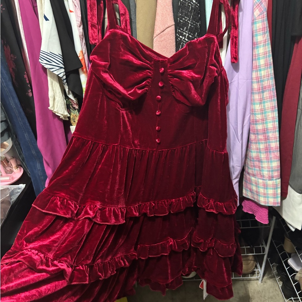 Cider Red Velvet Midi Dress